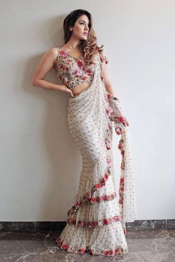 Ivory Blossom Ruffle Saree