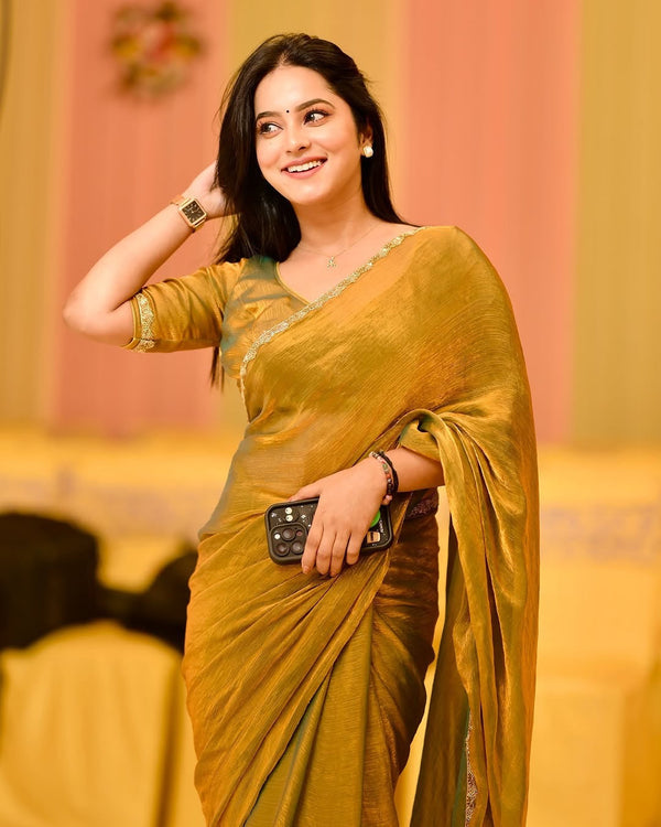 Golden Aura Satin Saree