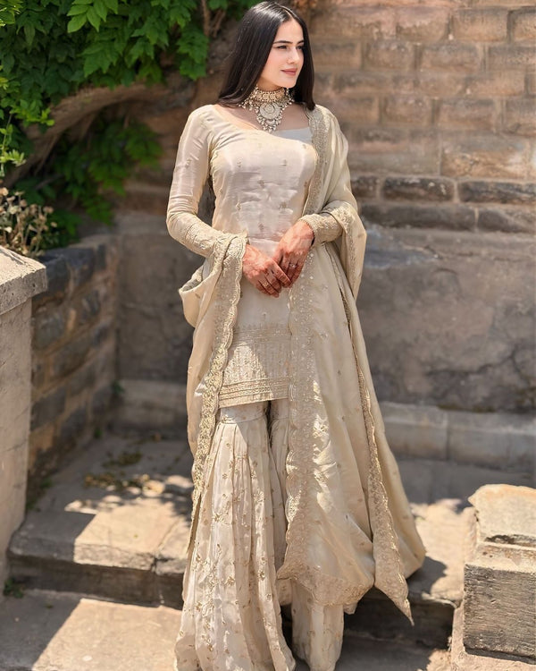 Ivory Grace Embroidered Sharara Set