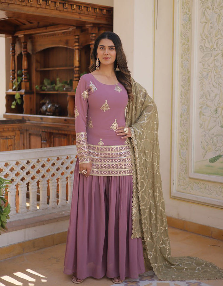 Lavender Royale Embroidered Sharara Set