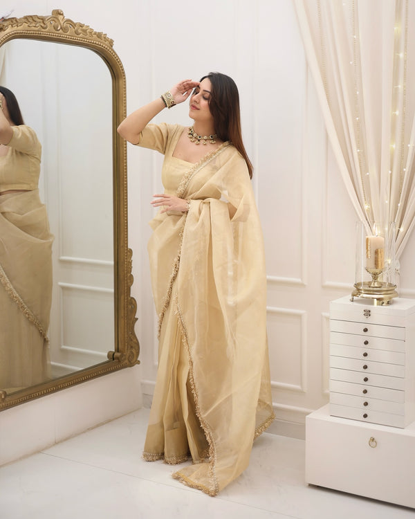 Champagne Glow Organza Saree