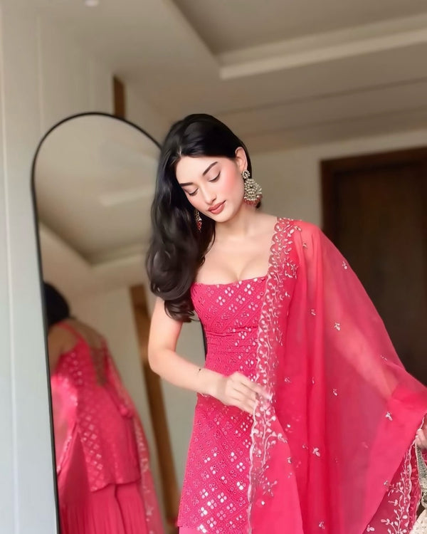 Rose Radiance Embroidered Sharara Set