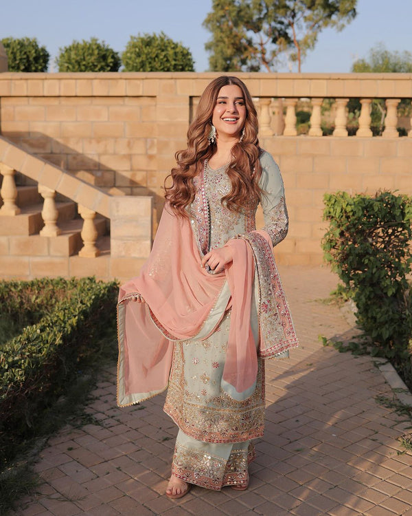 Celestial Mint Embroidered Palazzo Set