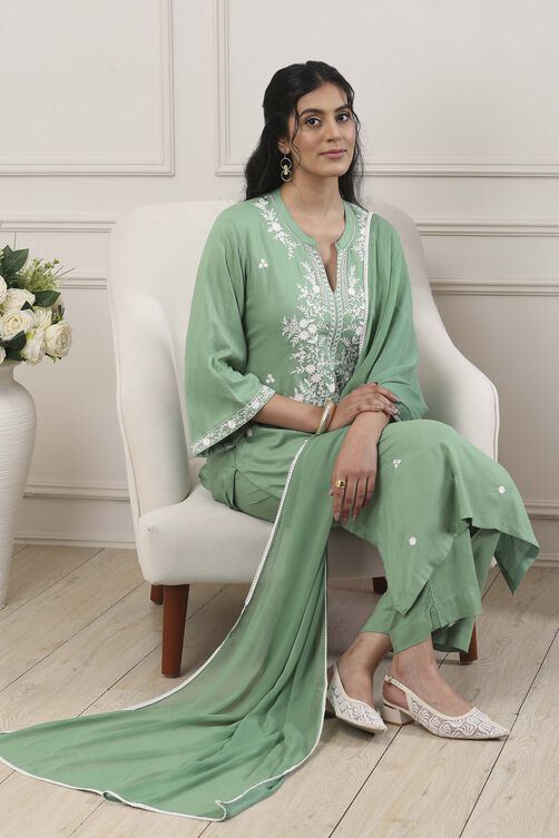 Mint Blossom Embroidered Kurta Set
