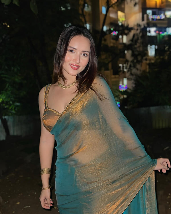 Teal Glow Satin Saree
